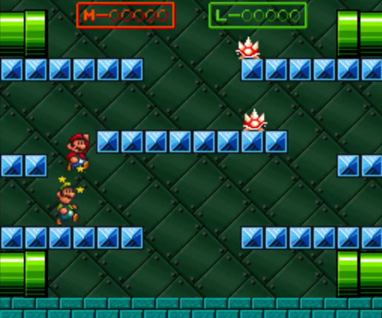 Mario und Luigi in einer Stage mit zwei Stachis